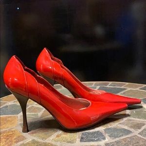 BCBG candy apple red patent leather pumps size 7.5